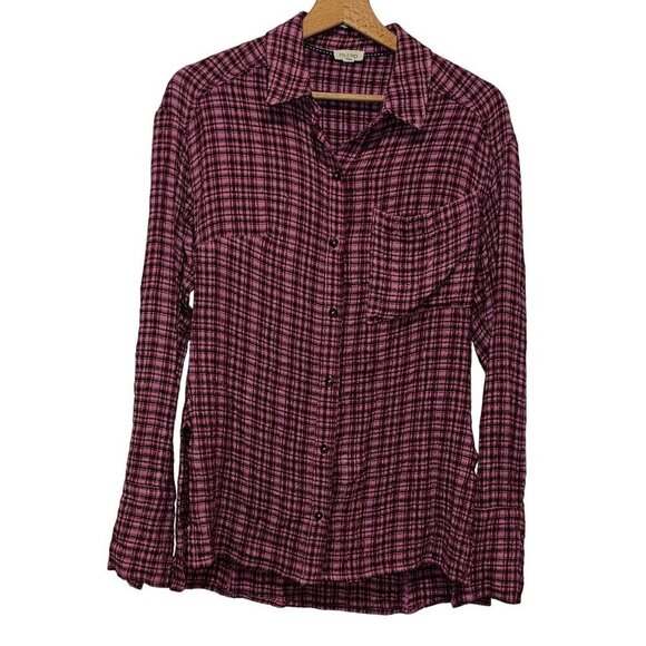 Anthropologie Pilcro Womens Pink & Black Plaid Button-Down Shirt XS - Picture 2 of 9